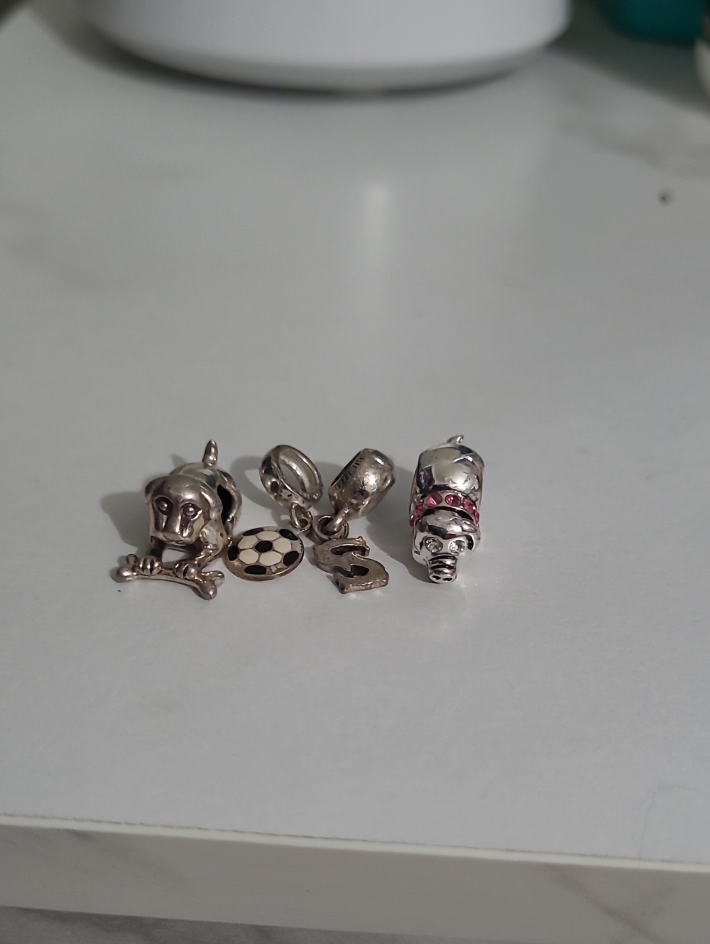 Sterling Silver Pandora Dog & Pig & Soccer Ball & Letter S Charms Set Of 4